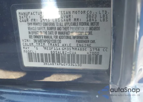 2016 Nissan Sentra S from USA, damaged, VIN 3N1AB7AP6GY336130